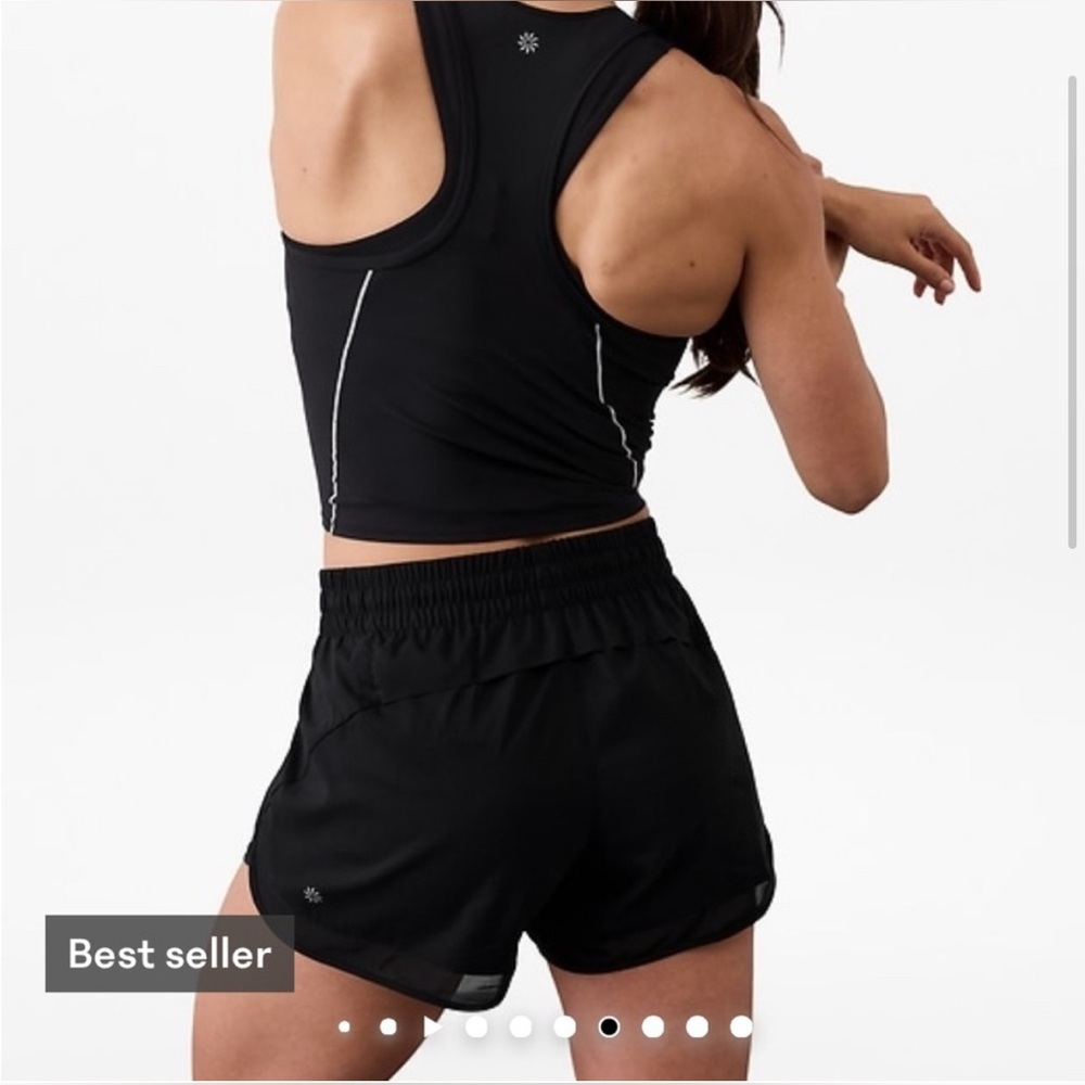 Athleta Black Mesh Racer Run Short Like New Sporty Chic Athleisure Performance - Picture 12 of 16